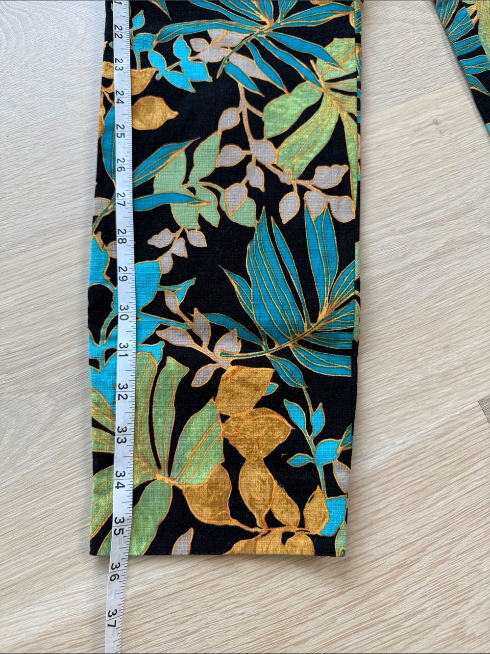 Chico's Black Pants with Teal, Green & Gold Botanical Print - Picture 5 of 9